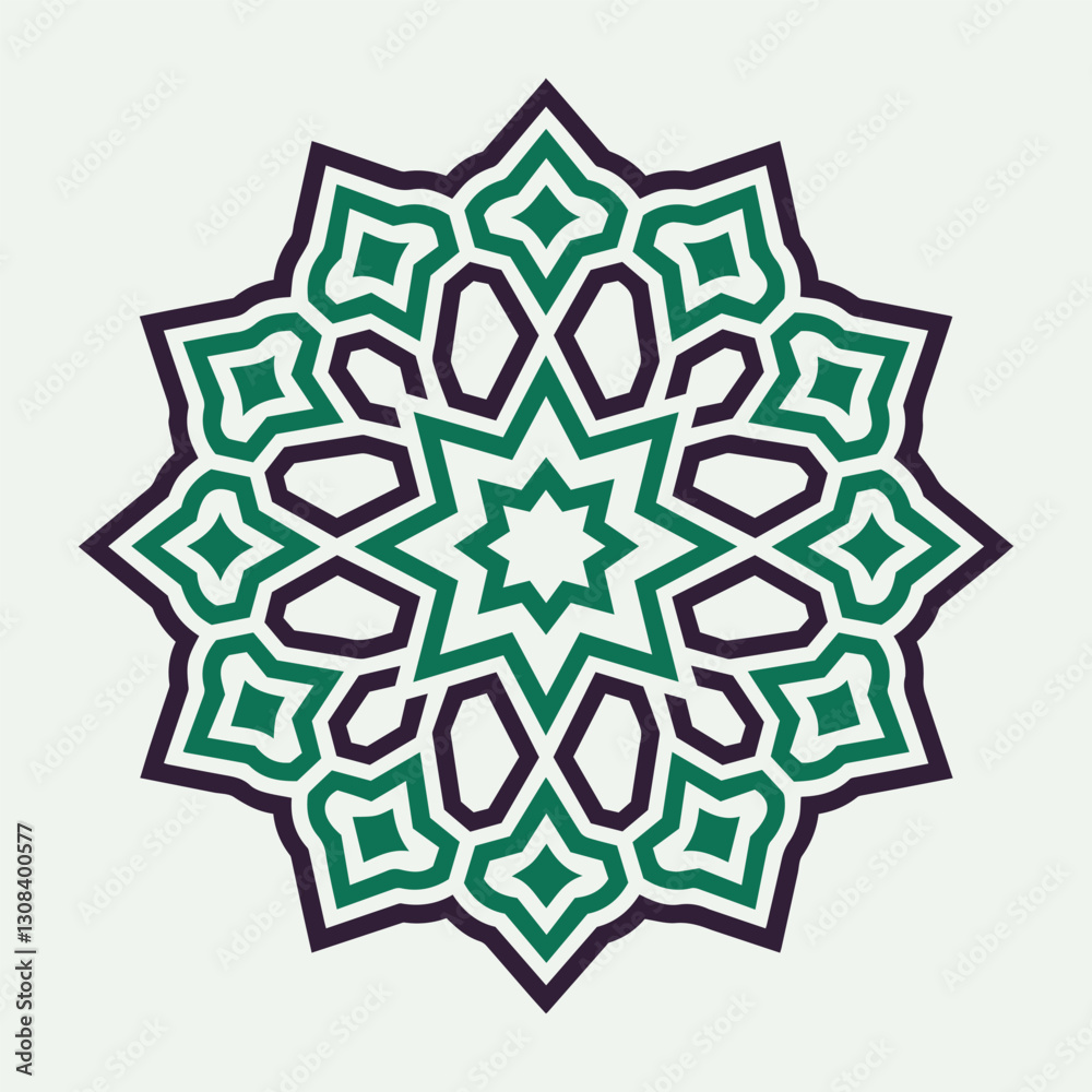 A Flat-Style Islamic geometric pattern on a Plain White Background A Flat-Style Islamic geometric pattern on a Plain White Background