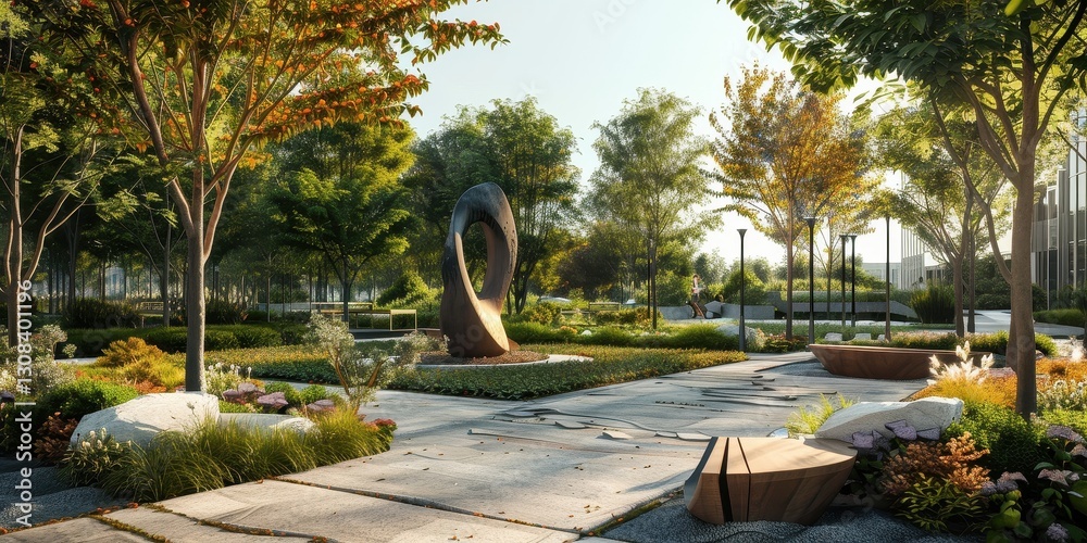 Modern Park Design with Stunning Sculpture