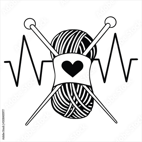 Knitting vector illustration, Yarn clipart design