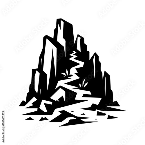 Simple Flat Rocky Cliffside Path Vector Illustration & Logo Design