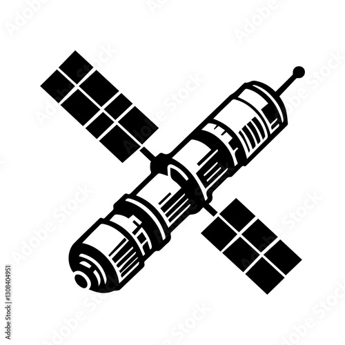Simple Flat Space Satellite Vector Illustration & Logo Design