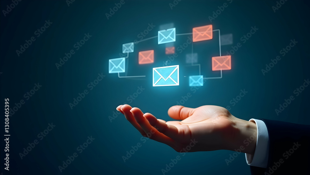 Email and task notification icons floating around a hand to represent smart notification systems in digital workflows concept as Digital hand surrounded by email and task notification icons illustrati Email and task notification icons floating around a hand to represent smart notification systems in digital workflows concept as Digital hand surrounded by email and task notification icons illustrati