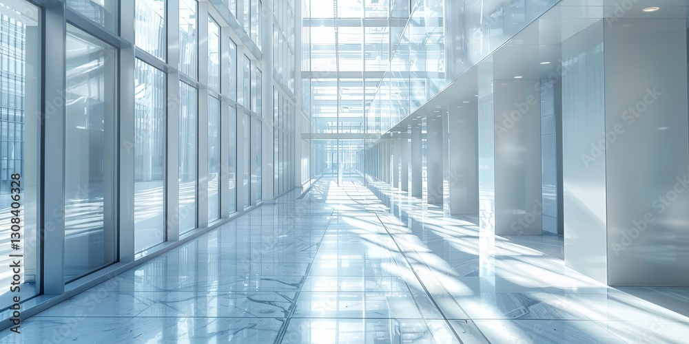 Modern Office Corridor with Sunlight and Glass Walls