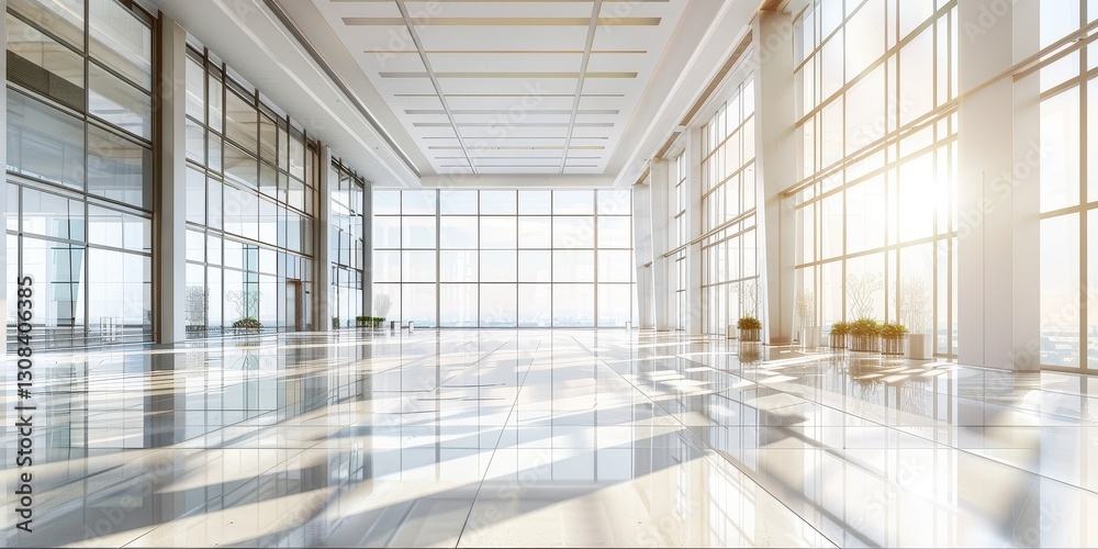 Modern Empty Lobby with City View Modern Empty Lobby with City View