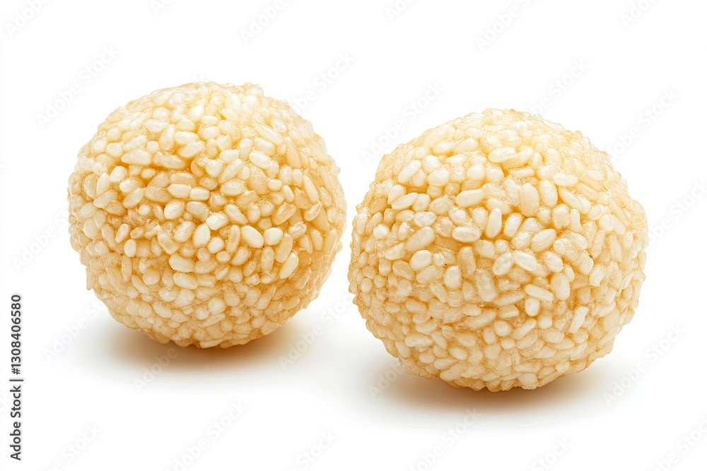 Sesame-coated rice balls isolated on white background Sesame-coated rice balls isolated on white background