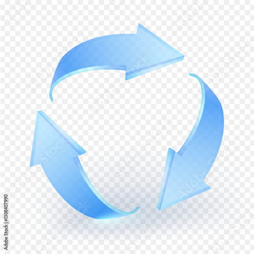 3D arrow glass recycle sign icon isolated on transparent background. Vector illustration file.