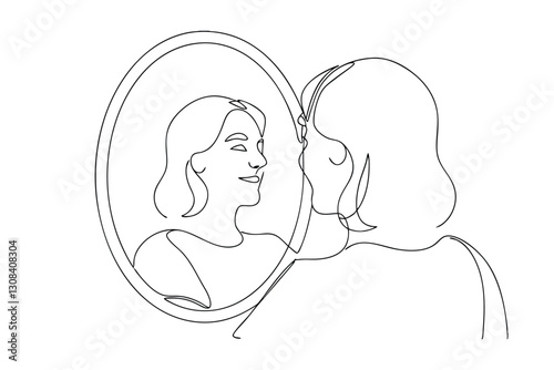 Self-reflection Woman Gazing at Her Reflection in a Mirror
