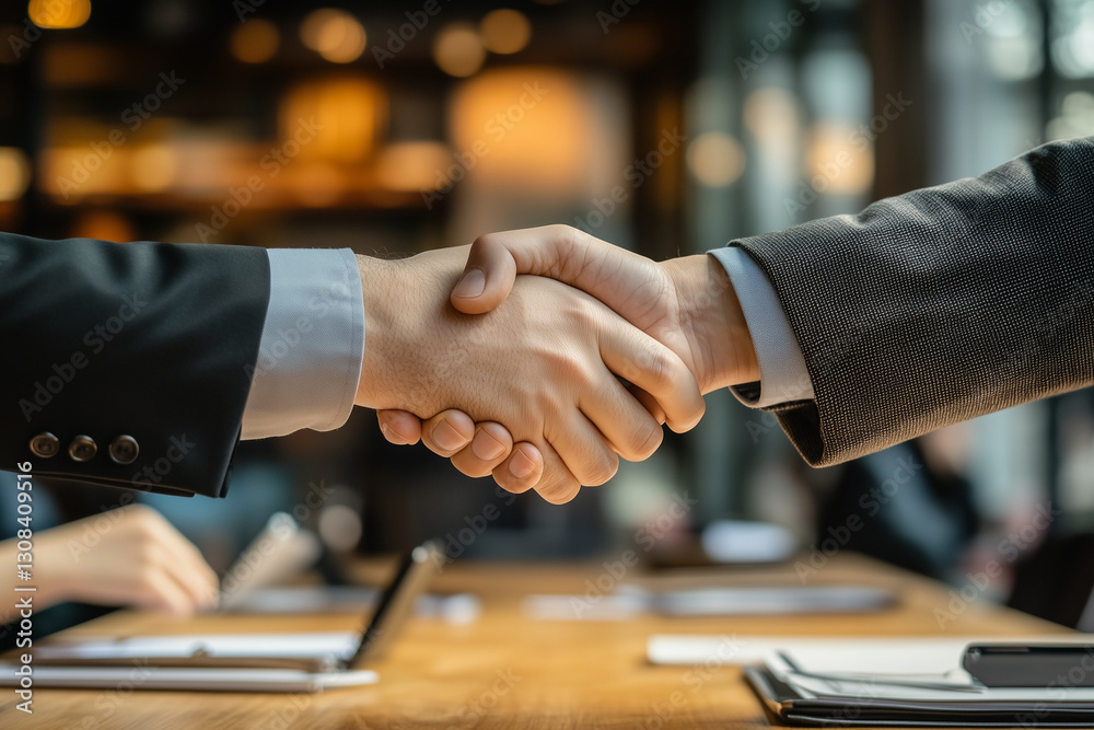 A man shaking hands on a business deal, Selective focus hand shake on meeting room. A man shaking hands on a business deal, Selective focus hand shake on meeting room.