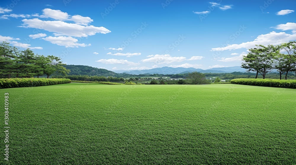 Expansive Green Grass Field Under a Blue Sky Expansive Green Grass Field Under a Blue Sky
