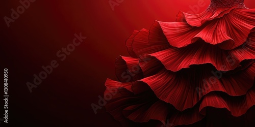 Red flamenco dress in motion against dark background. Use for dance blogs, cultural event promotions, fashion designs, and dramatic art pieces.