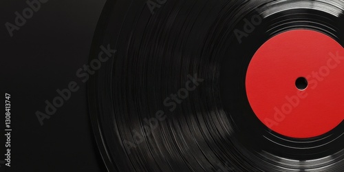 Vinyl Record with Classic Red Label Grooves Musical Disc Media Rotation Analog Sound System Nostalgia