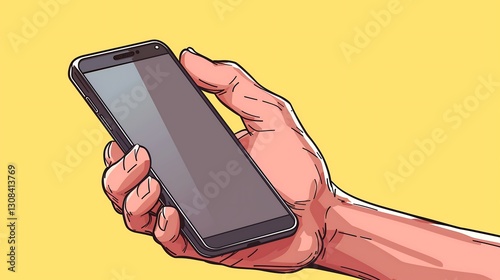 Hand holding smartphone cartoon illustration
