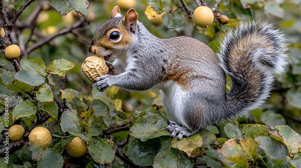 Grey Squirrel Eating Nut in Tree Grey Squirrel Eating Nut in Tree