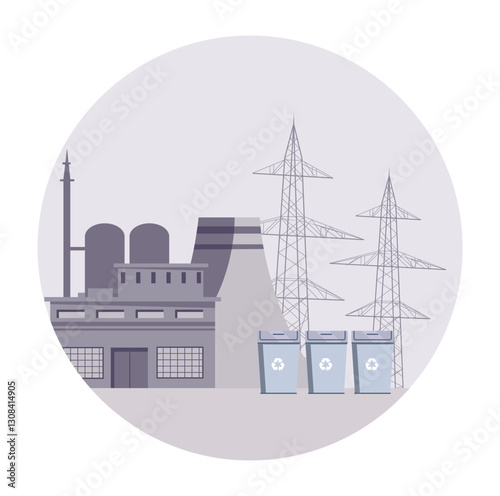 Industrial facility with recycling bins.