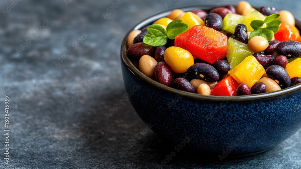 A beautifully arranged bowl of fresh beans and colorful peppers showcasing a healthy and wholesome meal preparation A beautifully arranged bowl of fresh beans and colorful peppers showcasing a healthy and wholesome meal preparation