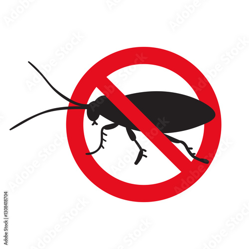 Forbidden sign. Stop cockroach. Vector hand drawn illustration on white background..