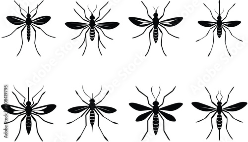 Mosquito vector shilhouette bundle Set Icon.
