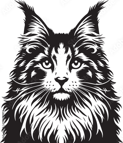 Maine coon cat vector in black and white