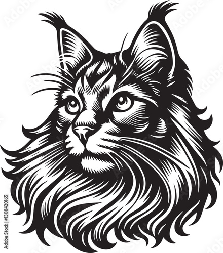 Maine coon cat vector in black and white