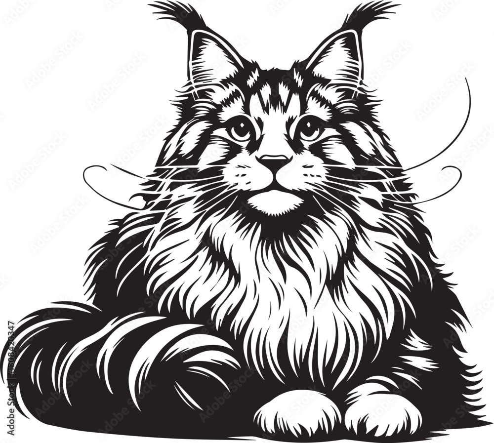 Obraz premium Maine coon cat vector in black and white