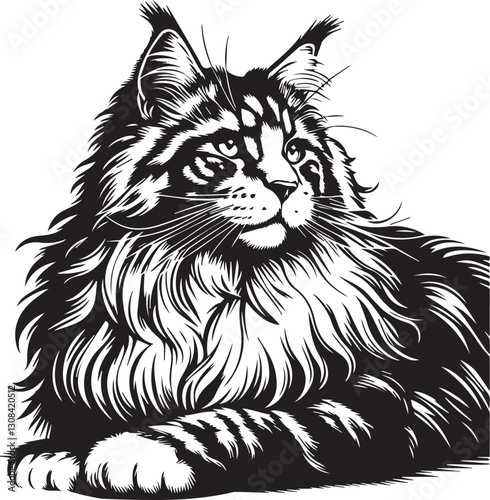 Maine coon cat vector in black and white
