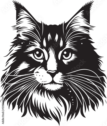 Maine coon cat vector in black and white