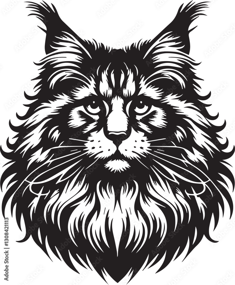 Maine coon cat vector in black and white Maine coon cat vector in black and white