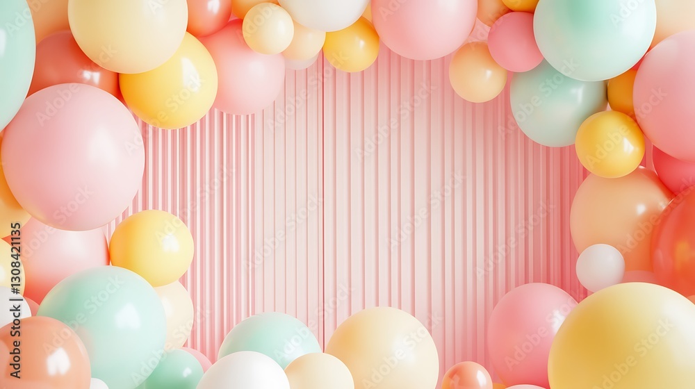 Pastel Balloon Frame with Soft Pink Striped Background for Party and Celebration Designs
Pastel Balloon Frame with Soft Pink Striped Background for Party and Celebration Designs