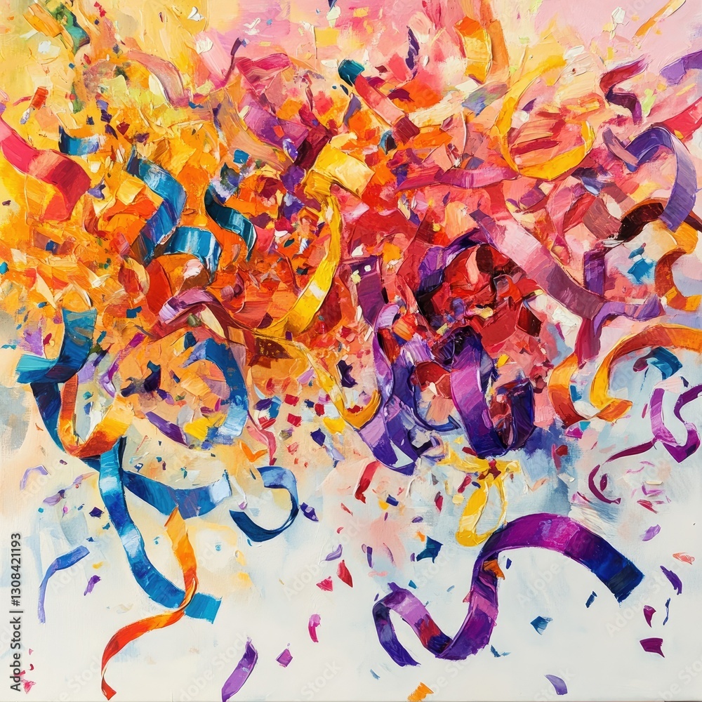 Fototapeta premium Vibrant Celebration Confetti and Ribbons