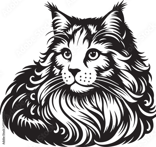Maine coon cat vector in black and white