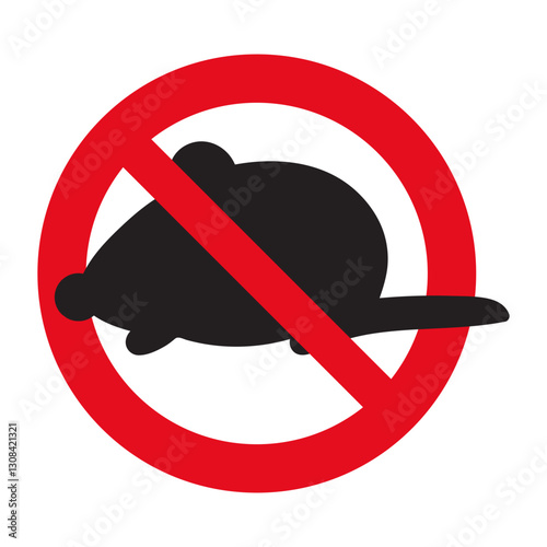No mouse. Prohibition sign. Mouse silhouette. Vector illustration. Pest control concept.
