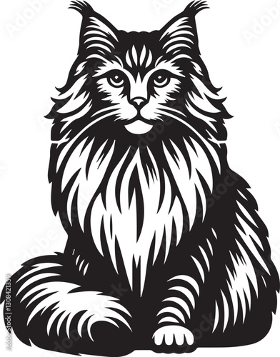 Maine coon cat vector in black and white