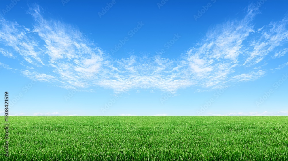 Vibrant Green Field Under a Bright Blue Sky with Wispy Clouds Vibrant Green Field Under a Bright Blue Sky with Wispy Clouds