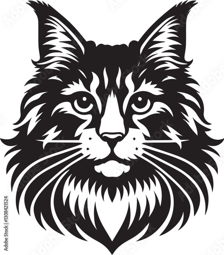 Maine coon cat vector in black and white