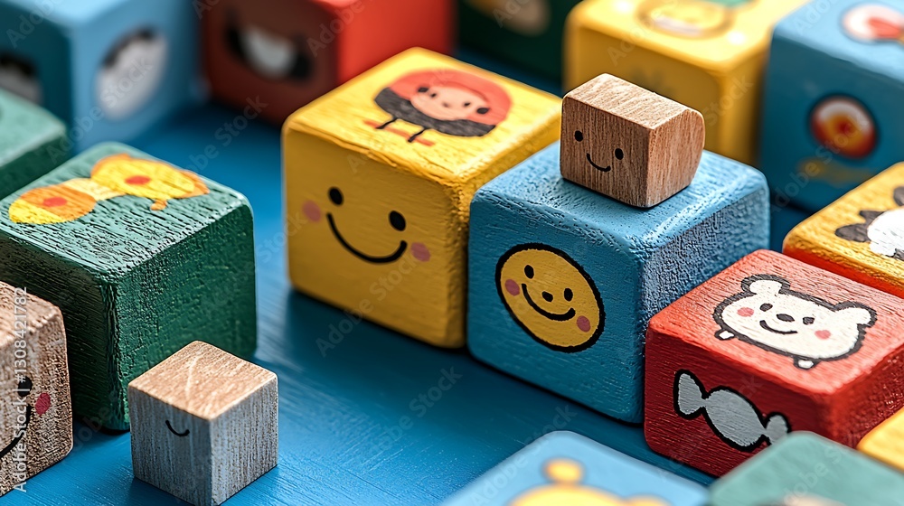 Obraz premium Happy Wooden Blocks Puzzle Game