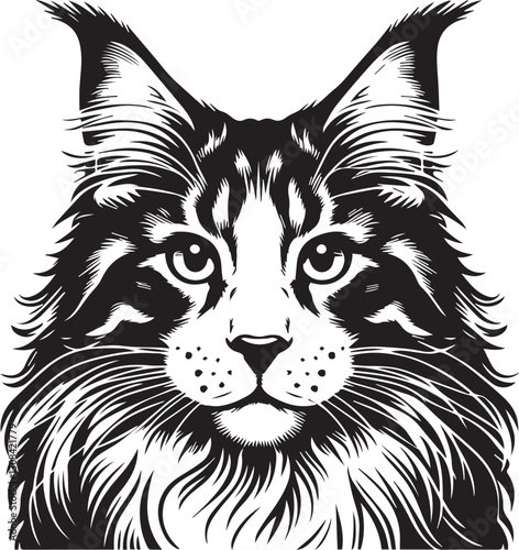 Maine coon cat vector in black and white