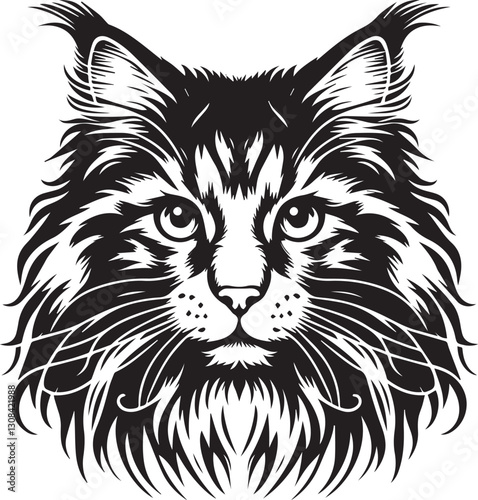 Maine coon cat vector in black and white