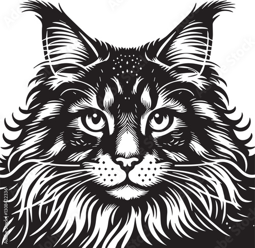 Maine coon cat vector in black and white