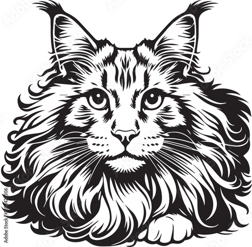 Maine coon cat vector in black and white