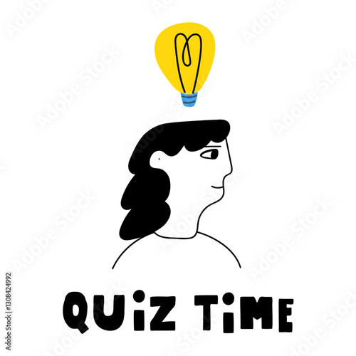 Quiz time. Light bulb. One person. Graphic design. Illustration on white background.