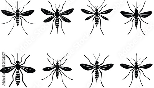 Mosquito vector shilhouette bundle Set Icon.
