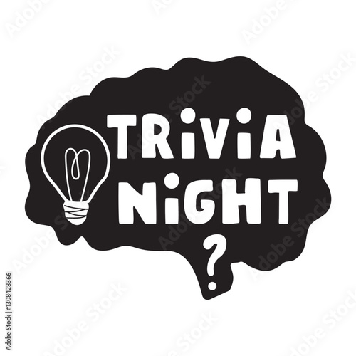 Brain icon. Trivia night. Light bulb. Hand drawn design. Vector illustration on white background.