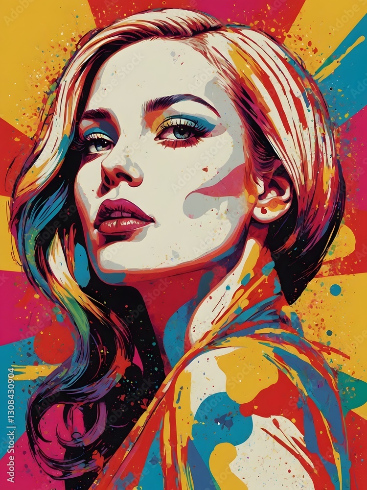 Naklejka premium Pop Art Diva: Bold Colors & Timeless Style