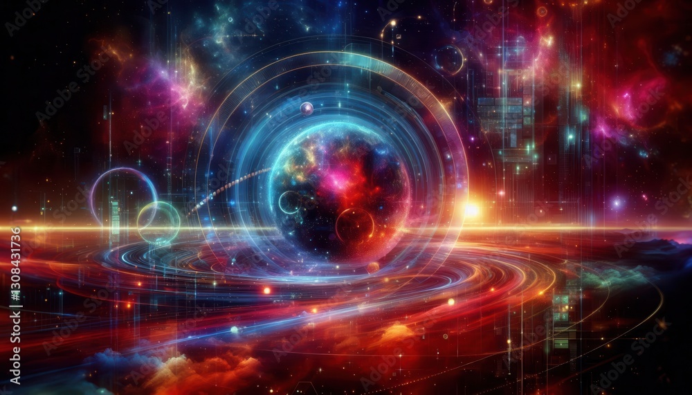 Obraz premium Cosmic journey through nebula digital artwork outer space vibrant colors surreal concept