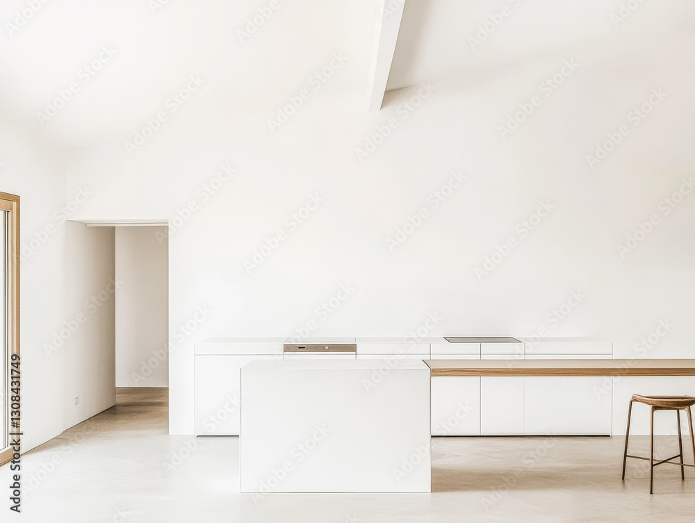 Modern minimalist kitchen with natural light in a spacious interior design setting Modern minimalist kitchen with natural light in a spacious interior design setting