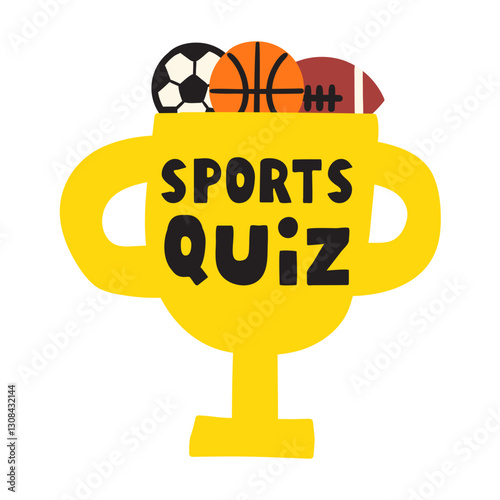 Golden sports cup. Sports quiz. Vector hand drawn illustration.