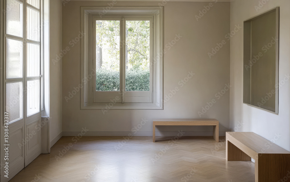 Fototapeta premium Modern minimalist interior design featuring natural light and wooden furniture