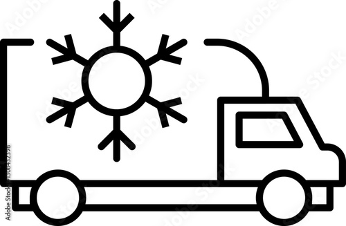 Van with Ice Outline Linear Sign for Graphic and Web Design, Apps, Adverts, Various Cards