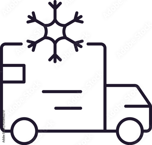 Van with Ice Outline Linear Image for Graphic and Web Design, Apps, Adverts, Various Cards