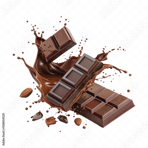 abstract 3d chocolate with splash isolated on white background